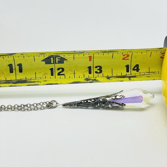 Crystal Prism Pendant Necklace Silver Tone Filigree Healing Spiritual Celestial - Picture 6 of 6